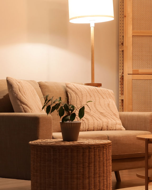 Comfy living room with warm lighting mobile