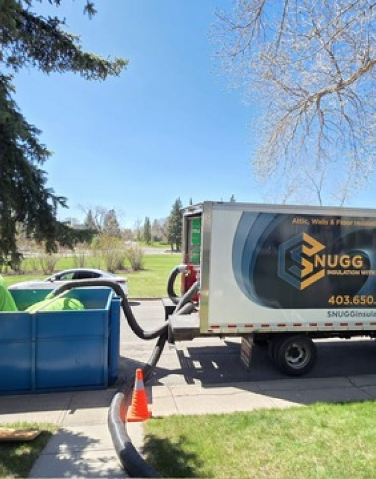 Snugg truck with bins for insulation removal hero mobile